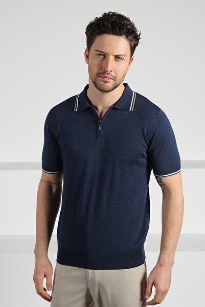 Ferraro A.Laci Polo Neck Zippered Men's Cotton Knitwear T-Shirt