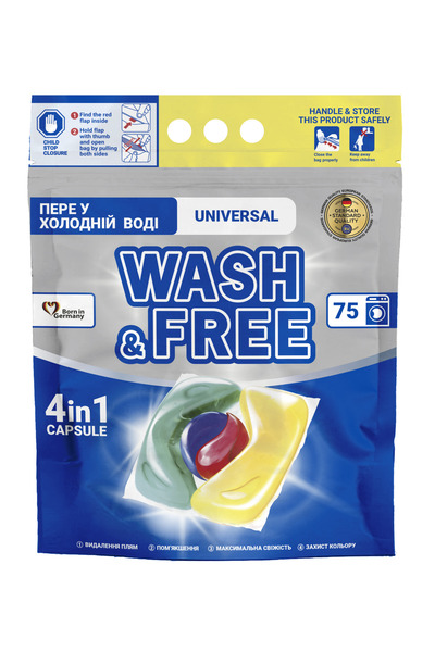 Wash & Free Detergent de rufe capsule 4 in 1 Universal – 75 spălări, parfum F...