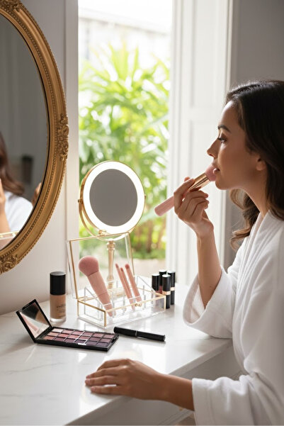 Eco Lounge مجموعة فرش مكياج بمرآة مكونة من 5 قطع - مجموعة فرش احترافية للوجه ...