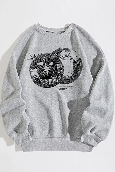 Rokeby سويت شيرت يونيسكس ديسكو وورلد مطبوع باللون الرمادي برقبة دائرية
