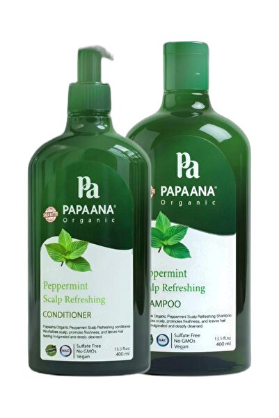 Papaana Organic مجموعة بلسم وشامبو منعش لفروة الرأس بنكهة النعناع - 400 مل لك...