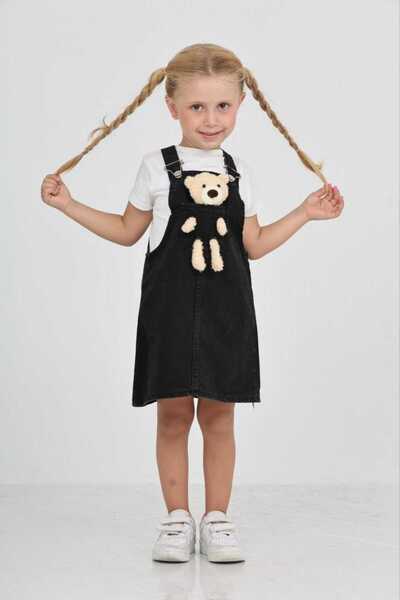 CANAN ÇAKMAK Ayıcıklı Kız Çocuk Kot Jile Siyah