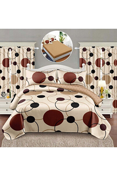 trendyhome Double Bed Bedding Set, Thick Finet Cotton, 8 Pieces (6+Curtains) – Circle Pattern