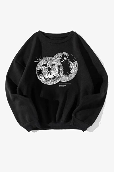 Rokeby سويت شيرت ديسكو وورلد مطبوع أسود برقبة دائرية للجنسين
