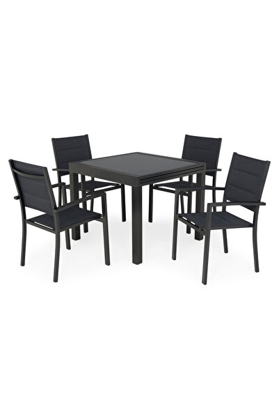 Maison Mex Set of 4 chairs and small extendable table for garden/terrace, LUCCA, grey