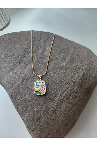 lavante butik kendini özel hisset Rainbow Moon Star Pendant Enamel Necklace