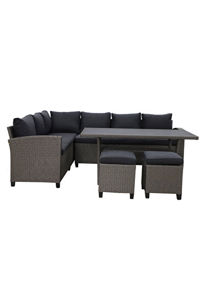 Maison Mex 3-piece corner sofa with storage space and 2 garden/terrace stools, BAXTER, gray/black