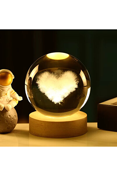 TeknoClass 3D Kalpli Led Işıklı Ahşap Standlı Kristal Cam Küre Kalpli Işıklı ...