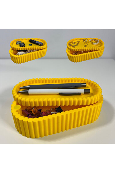 DECORADI Cutiuta elegantă galbenă cu capac, 3D PLA bioplastic, 17.5 cm