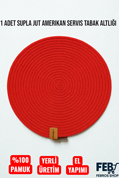 Febros 1 Piece Round 100% Cotton Jute Placemat American Dining Table Mat Kitchen Bathroom Mat Handmade