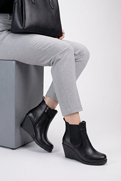 FEMME Cizme de zi cu zi pentru femei cu toc cu pană și fermoar elastic Florea