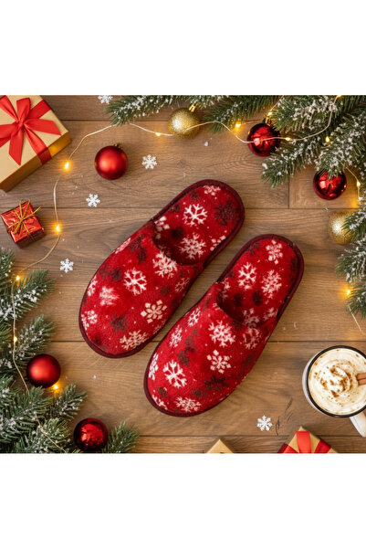 Lesia Yılbaşı Konseptli Hediye Paketli Kırmızı Ev Terliği