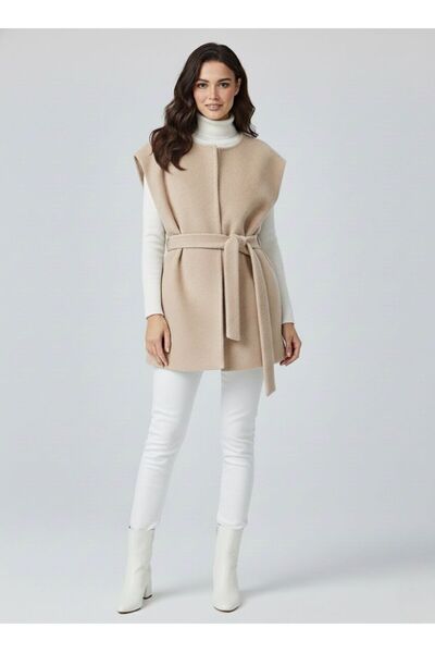 Tangül&Ali'S Moda Evi Kuşaklı Kaşe Yelek