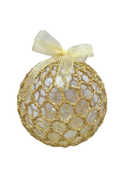 OEM Hand-crocheted Christmas bauble on plastic core, 8.5 cm, gold