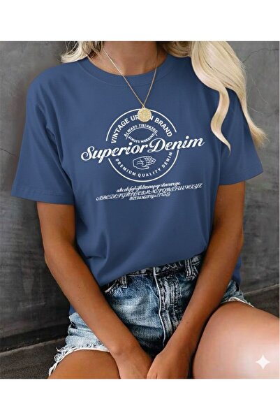 BW Bravely Wear Ανώτερο Τζιν Γυναικείο Κοντομάνικο Μπλουζάκι με Στάμπα