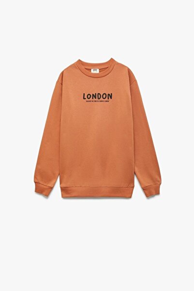 Koton Boy's Cotton Long Sleeve Crew Neck Printed Fleece-Lined Oversized Sweatshirt