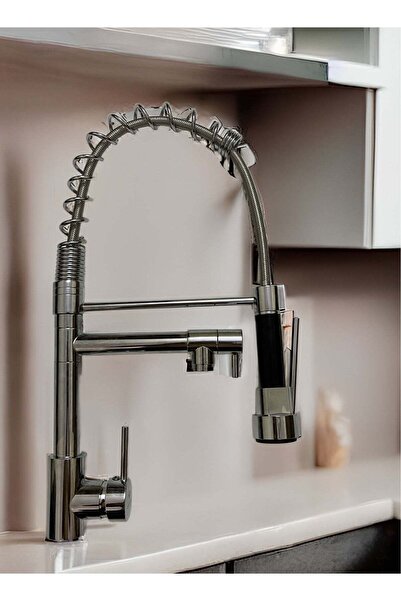 Generic Spiral Spring Kitchen Faucet with 360° Swivel & Pull-Down Spray (Brushed)