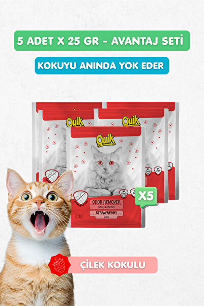 Quik 5li Set - Kedi Kumu Koku Giderici Çilek Kokulu 25gr x 5