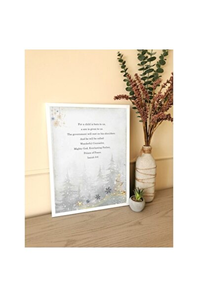 OEM Pictură decorativă de Crăciun cu verset biblic Isaia 9:6, 42x32 cm, alb