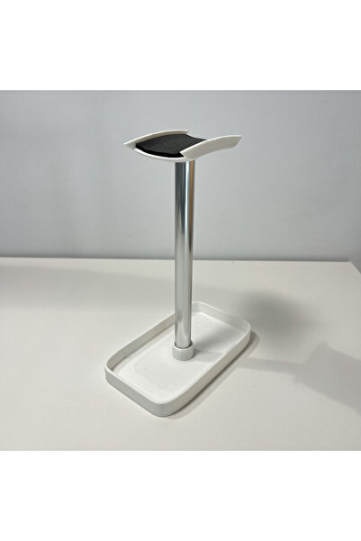 DECORADI Suport căști birou cu tăviță, alb, aluminiu eloxat, bioplastic PLA