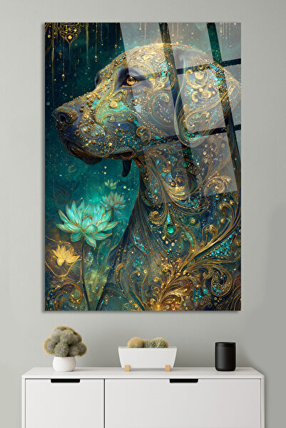 TAULART Gold-Engraved Dog and Lotus Flower Artistic Home Gift Painting