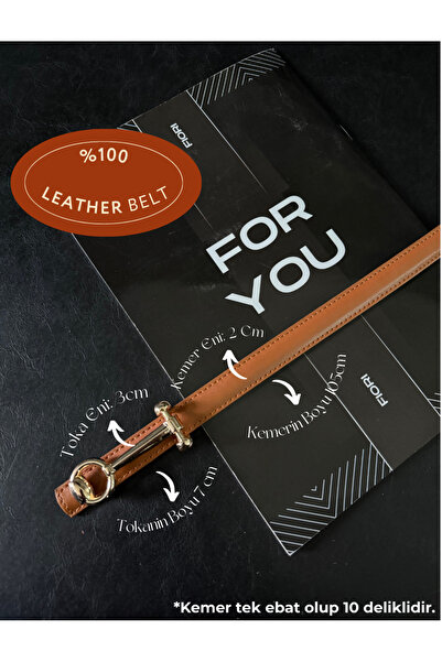 Fiori Genuine Curved Leather Design Long Buckle Thin Women's Belt, Coat Belt, Shirt Belt
