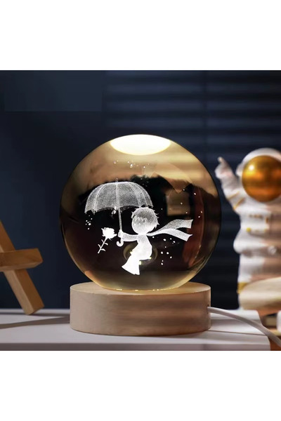 TeknoClass 3d Led Işık Cam Küre Günışığı Ahşap Şemsiyeli Çocuk 8 Cm