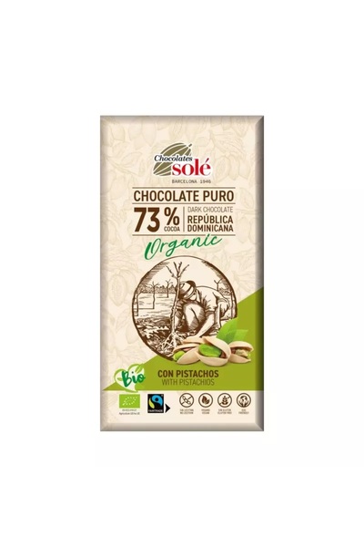 Sole Organic dark chocolate with pistachios 73% cocoa, 135g Chocolates