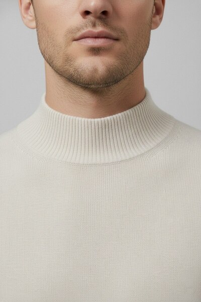 WKM سترة تريكو رجالية بقصة ضيقة وملمس ناعم ومقاومة للوبر بياقة نصفية