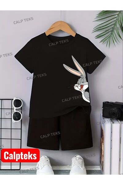 CALP TEKS طقم صيفي مكون من شورت وتي شيرت مطبوع عليه أرنب ياندان