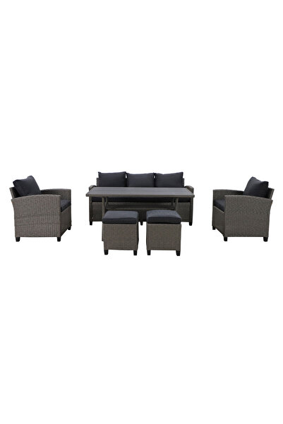 Maison Mex Set of 2 armchairs, sofa, table and 2 garden/terrace stools, BAXTER, grey/black