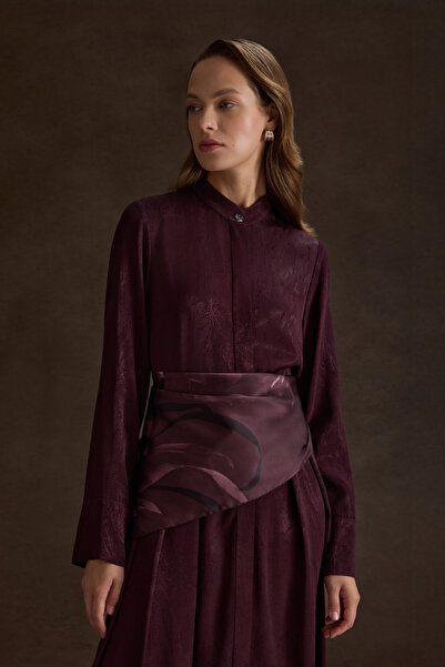 Aker Bordo Dokusu Desenli Jakar Rayon Viscon Elbise