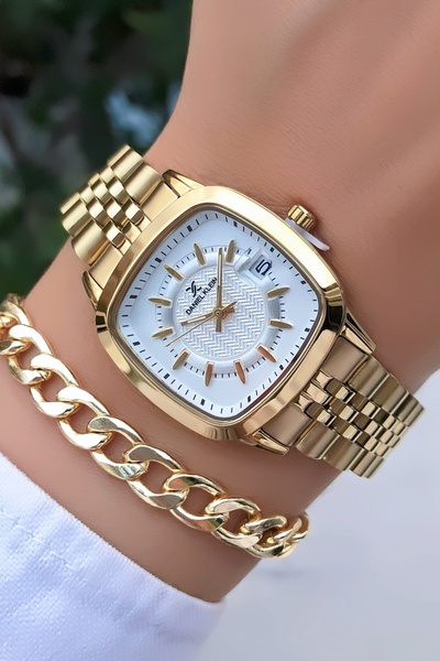 Daniel Klein Orijinal Yeni Sezon Gold Renk Takvimli Kare Kol Saati Bileklik Hediyeli