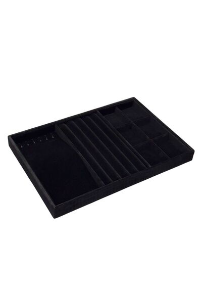 Akyüz Dekor Siyah Takı Düzenleme Tepsisi 35x24x3cm - Çok Bölmeli Organizer