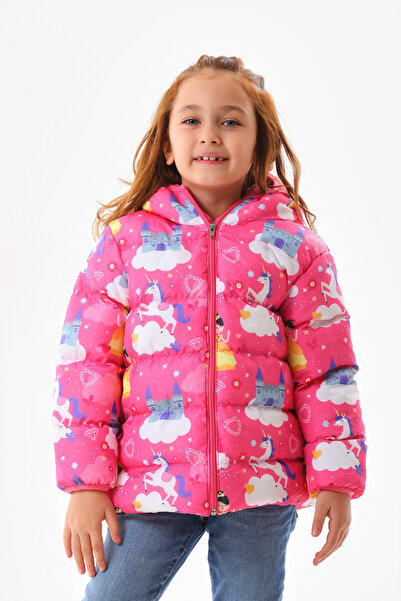 ROBA KIDS Palton și haină de iarnă pentru fete cu glugă Castle Pattern Digital cu imprimeu cu fleece interior RB-114
