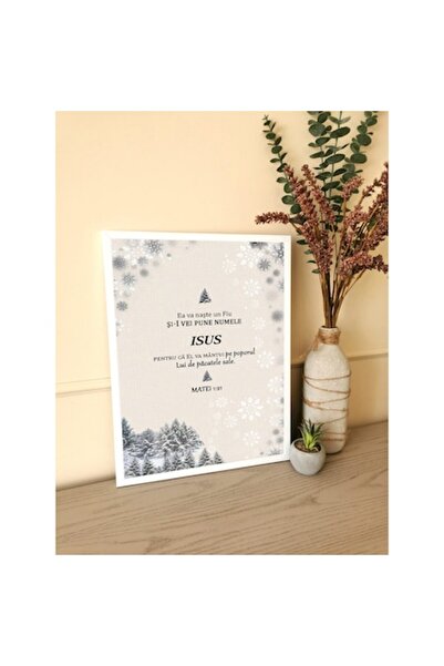 OEM Christmas decorative painting, biblical verse Matthew 1:21, white, 42x32cm