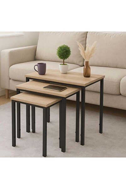 Palma homez Nesting Side Tables Set - Wooden & Black - 3 Pieces