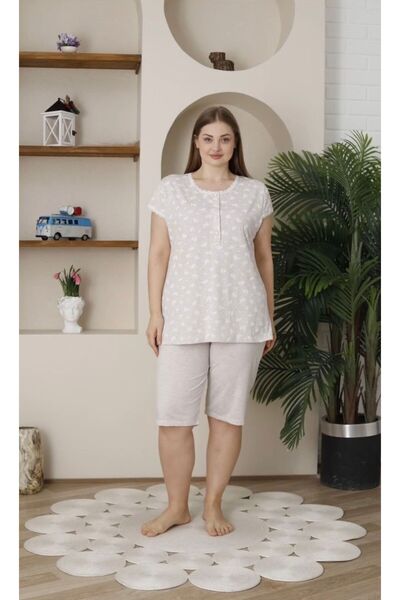 İpek Women's Short Sleeve Capri Plus Size Pajama Set