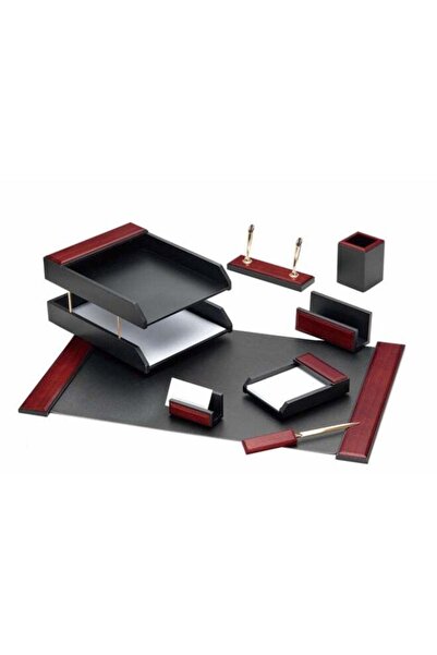 SAB Red wood finish desk set - black base - 8 pieces