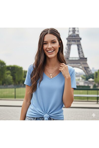 FAVORİST Bluză pentru femei, simplă, cu decolteu în V, basic tricou