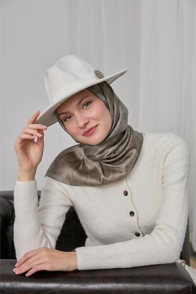 Silk Home Shiny Sparkle Scarf Green Beige Ethnic Pattern 90*90