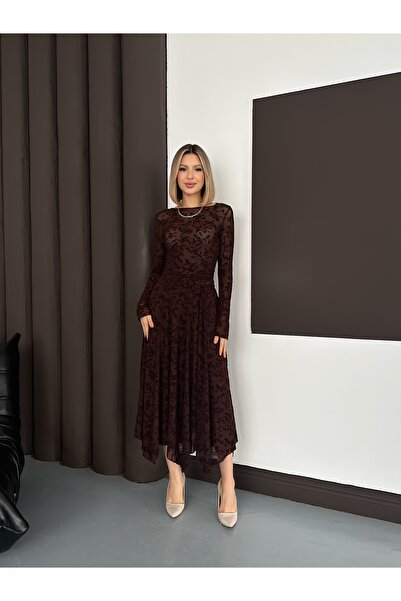 LE CARAMBOLE Women's Brown Lace Blouse Skirt Bottom Top Set