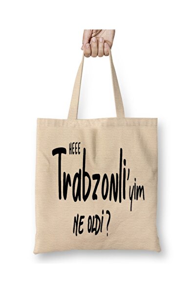 Toyaso Black Sea Promise He Trabzon Λευκή υφασμάτινη τσάντα με μακριά λαβή Τσ...