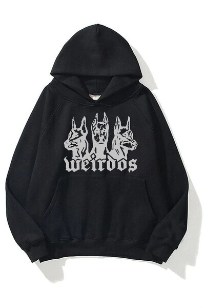 Rokeby Hanorac unisex Weirdos Doberman cu imprimeu negru cu cu glugă buzunare...