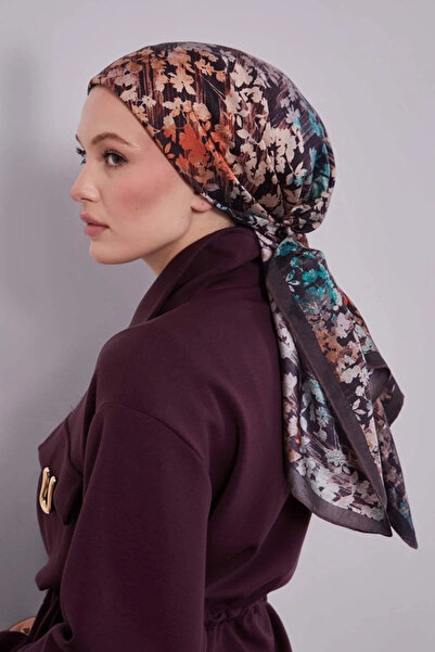 Levidor Flowered Abstract Pattern Twill Silk Scarf