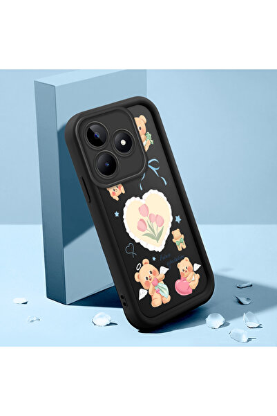 ucuc حافظة سيليكون سوداء بنمط لطيف مقاومة للصدمات متوافقة مع هاتف Realme C53