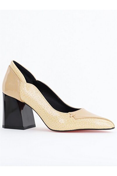 Nicoletta Pantofi damă cu toc bej din piele ecologică