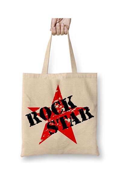 Toyaso حقيبة تسوق من القماش الأبيض من روك ستار بمقبض طويل وحقيبة للشاطئ