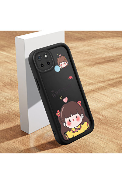 ucuc حافظة سيليكون سوداء بنمط لطيف مقاومة للصدمات متوافقة مع Realme C25Y/C21Y