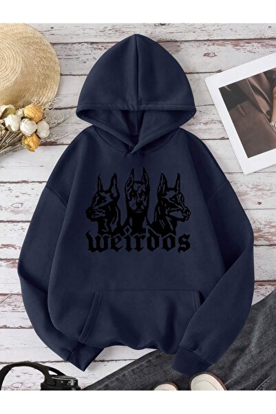 Rokeby Hanorac unisex Weirdos Doberman cu imprimeu bleumarin cu cu glugă buzu...
